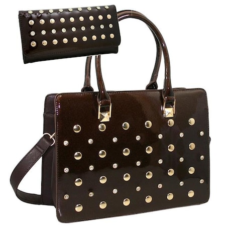 Gold Rush Gold Rush 820W20SET-BRN 2 Tones Rhinestone Studed Purse Wallet Set - Brown 820W20SET-BRN